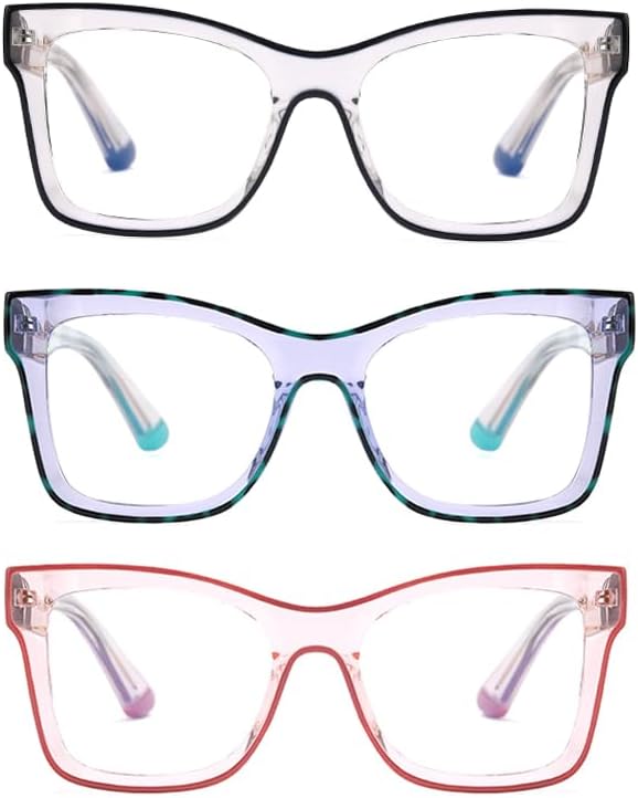 Miniatura 2 de bullabulling Paquete de 3 lentes de lectura estilo Oprah para mujer, bloqueo de luz azul, lectores cuadrados para computadora con bisagra de resorte