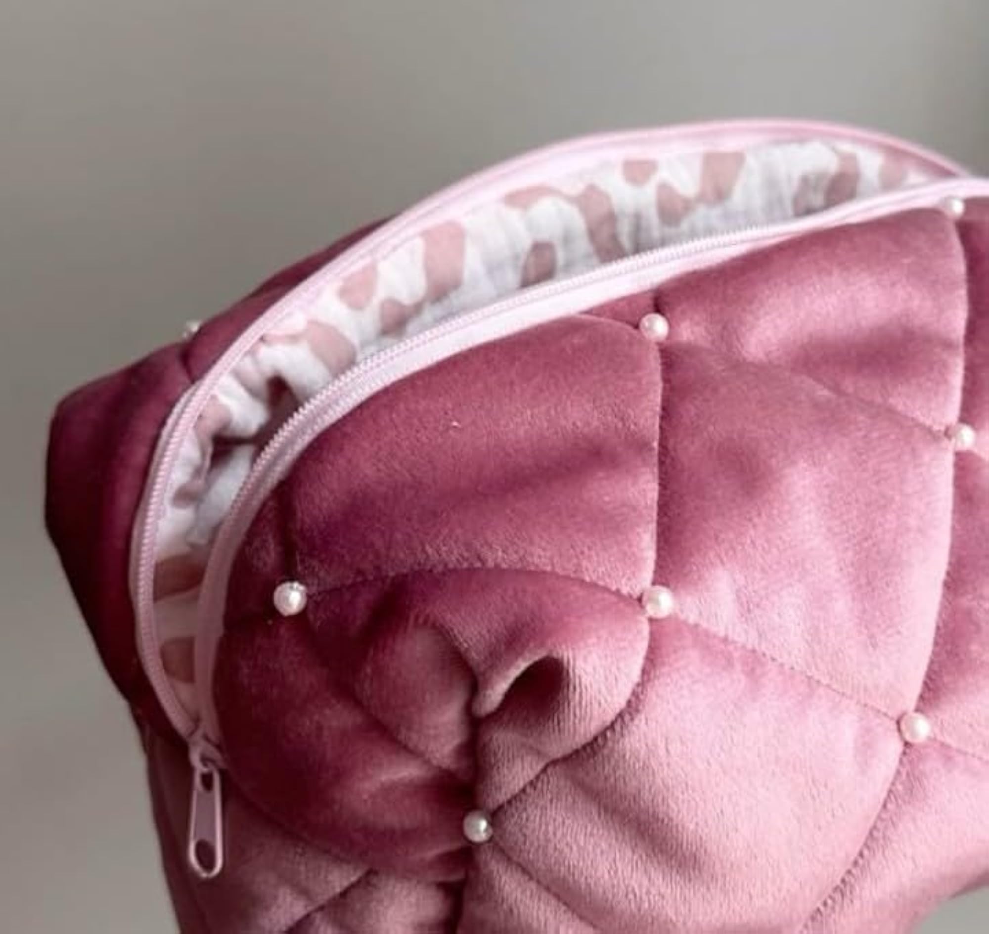 Quilted Cosmetic Case with Gingham Interior
