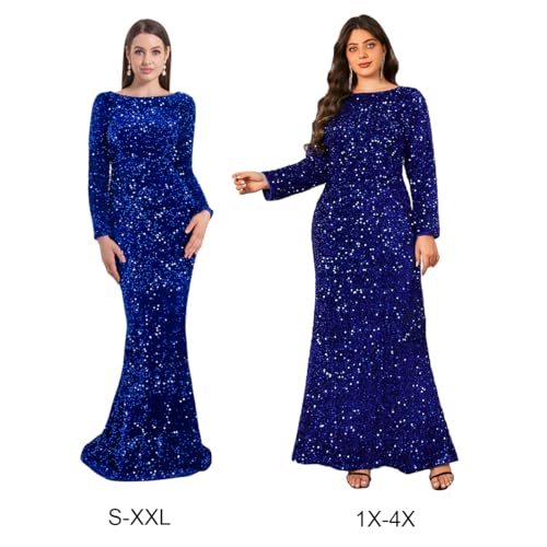 Image of Velvet Sequin Formal Evening Party Dress Sweatheart Bodycon Long Sleeve Maxi Gown