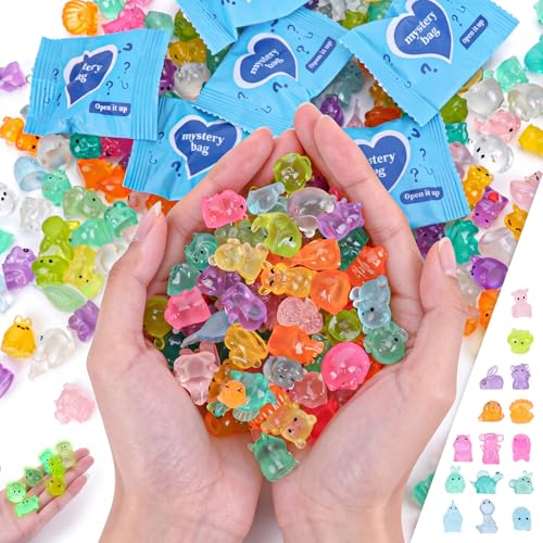TfruKiet 180 pcs Mini Glow in The Dark Animal Resin Models Resin Animals Mystery Bags Individually Wrapped Blind Bags Tiny Animal Figurines Collectible Mini Animals for Fairy Garden DIY Crafts