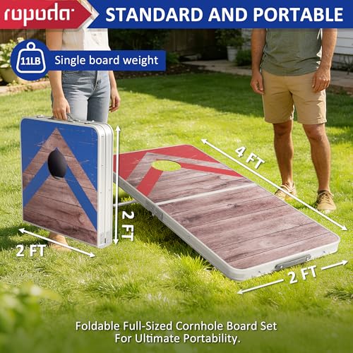 Image of ropoda Cornhole Board Set with Score Sheet, 4x2 /3x2 FT Regulation Size Corn Hole Games for Adults with Lightweight Aluminum Alloy Edging, Yard /Outdoor /Backyard Games