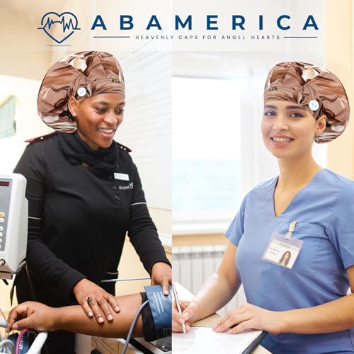 Image of ABAMERICA Bouffant Caps with Button and Sweatband, Adjustable Scrub Caps for Women Men, One Size Multi Color