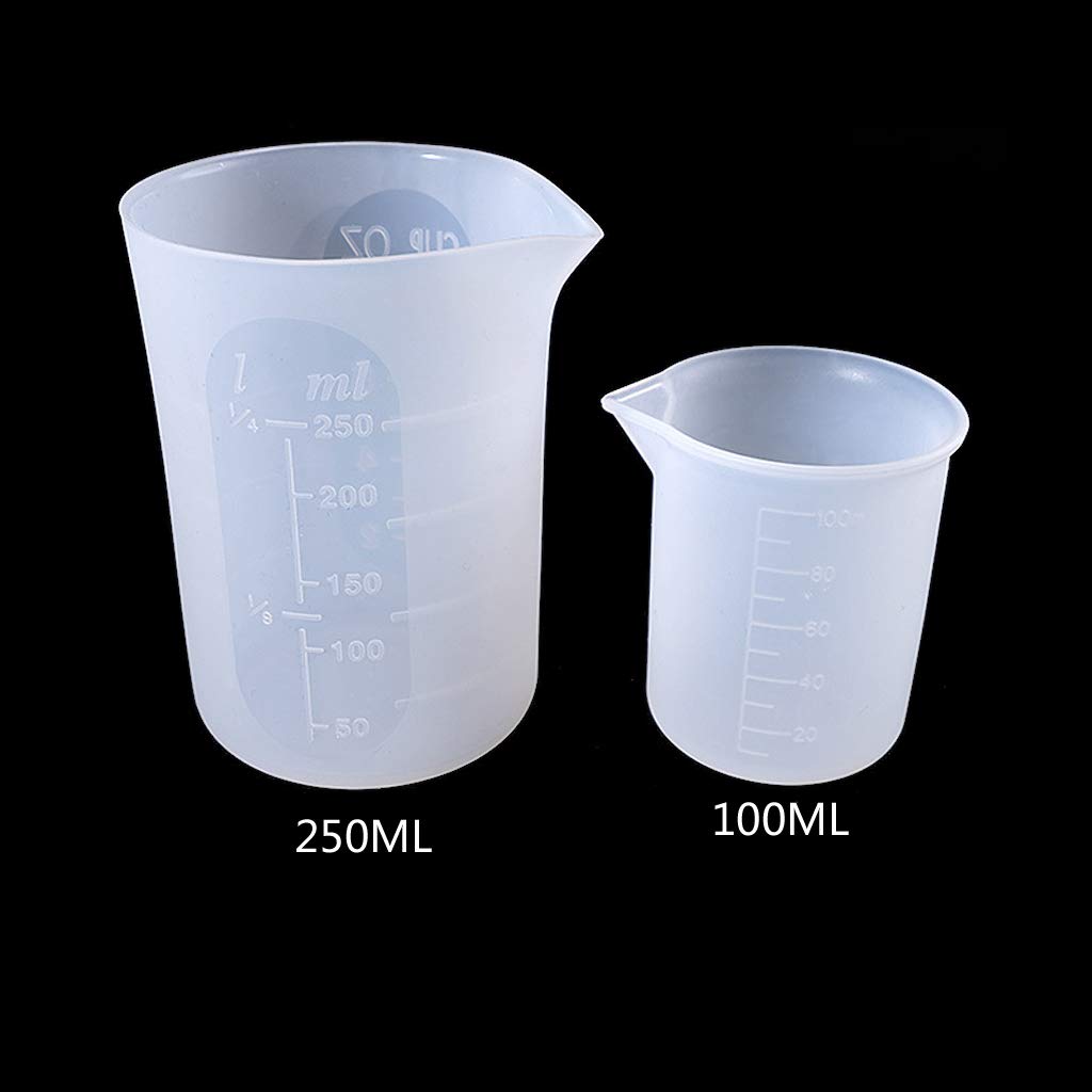 Mengmengda2Pcs 100ML 250ML Flexible Silicone Measuring Cup Cook Bakers Resin Jewelry Tools