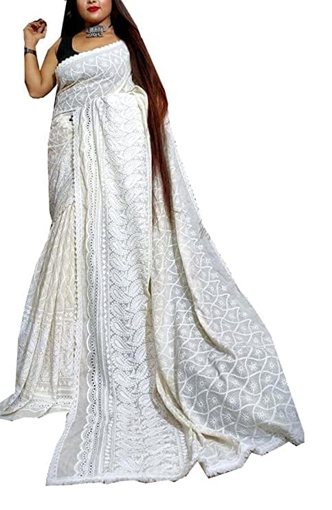 Chikankari Hakoba Saree Offwhite color-image-30