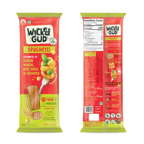 Image of WickedGud 2X Fiber Rigatoni & Spaghetti Pasta Combo | No Maida | Durum Wheat Semolina | Brown Rice | Red Lentils | Healthy Diet Pasta - 400gm x 2
