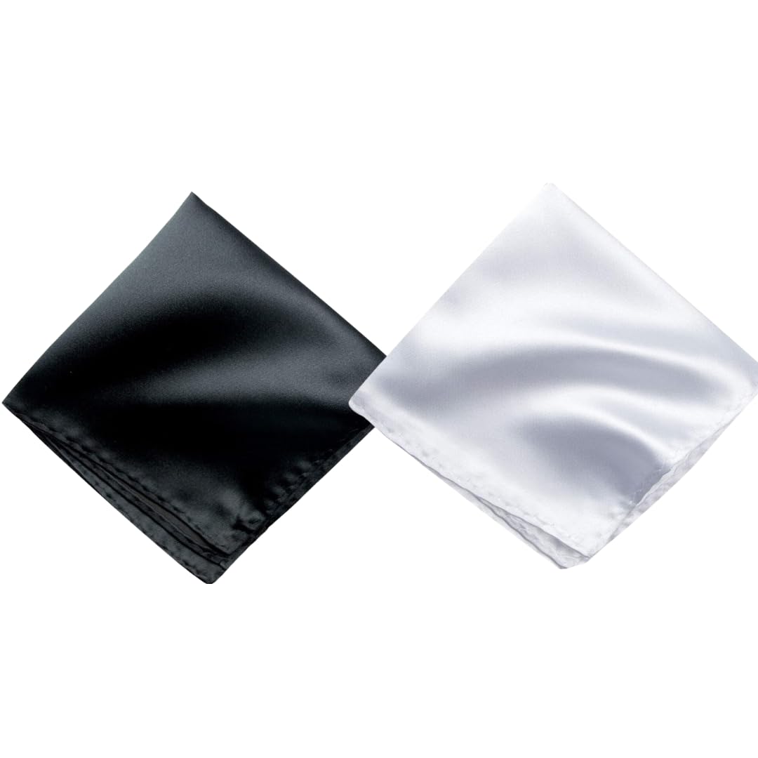 Satin Pocket Square for Men, Wedding Handkerchief for Suits, Blazers & Tuxedo, Men's Pocket Square Combo (Pack of 2) (White & Black)