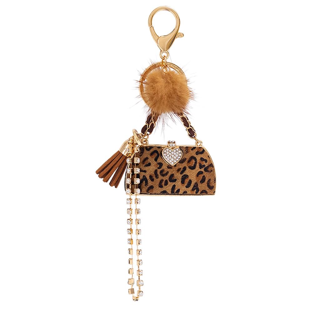 Soimiss Grey Leopard Bag Decoration Handbag Shape Keychains Backpack Pendant Rhinestone Keychains Leopard Handbag Keychain Print Keychain Pom Pom Keyring Bags Miss Zinc Alloy Mini Bag