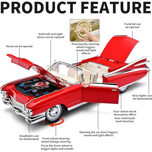 Image of 1:24 Scale Cadillac Eldorado 1950 Toy Car for Kids Diecast Metal Model Car Collection with Light Sound Pull Back Openable Door