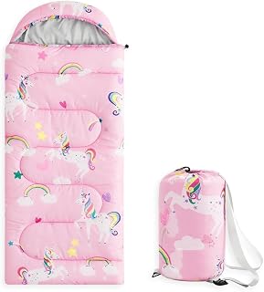 Wake In Cloud - Kids Sleeping Bag for Girls Toddlers, Camping in Warm Cold Weather, Backpacking Lightweight Compact Outdoor Liner for 3 Seasons Summer Spring Fall