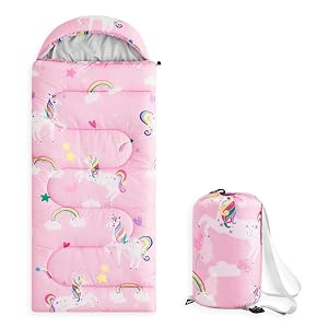 Wake In Cloud - Kids Sleeping Bag for Girls Toddlers Camping in Warm Cold Weather Backpacking Lightweight Compact