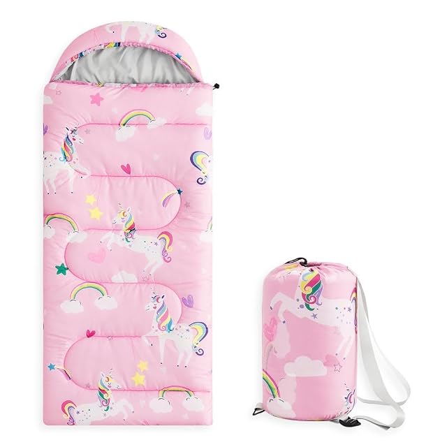 Wake In Cloud - Kids Sleeping Bag for Girls Toddlers Camping in Warm Cold Weather Backpacking Lightweight Compact