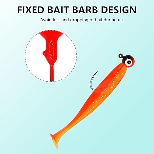 Miniatura 6 de UperUper Juego de 50 ganchos de cabeza de plantilla de pesca, cabeza redonda de pesca con ojos 3D, ganchos de acero al carbono para señuelos suaves,