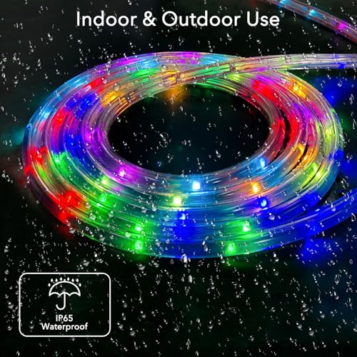 Image of RGB Smart IC Strip Lights with APP Control, 33FT RGB+IC LED Color Changing Rope Lights Outdoor, 13MM Waterproof Neon LED Music Sync Tube Light for Bedroom Living Room Patio Christmas Hoilday