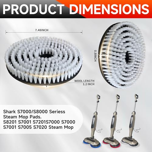 Image of Steam Mop Replacement Brush Pads for Shark Steam and Scrub Mop S8201 S8001 S7201 S7000 Series 2 Brush Heads +2 Microfiber Absorbent Pads