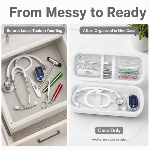 Image of ALKOO Stethoscope Case for 3M Littmann Classic III /Cardiology IV, White | for MDF Acoustica Stethoscopes, for Nurses, Doctors, Nursing School Essentials, Students, Clinic, EMS, Travel, Hard Bag Only