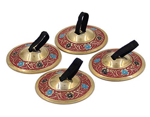 2 Pairs Brass Floral Finger Cymbals Zills for Belly Dancing (Red)