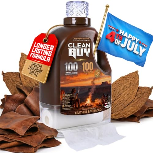 Clean Guy Laundry Detergent with Dryer Sheets | Powerful Cleaning Soft & Fresh Clothes Long-Lasting Aroma - Leather & Tobacco (100 Loads PLUS 100 Dryer Sheets)
