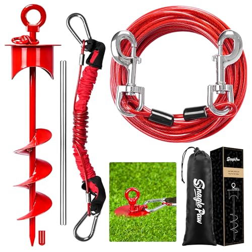 Snagle Paw Bodenanker für Hunde mit Lock-Cap, 6M Leine with Erdanker für Außen/Garten/Camping mit Stoßdämpfender Bungee-Leine, 360°drehbarer Rostfreier Bodenanker für Leinen, Ketten bis 360 lbs