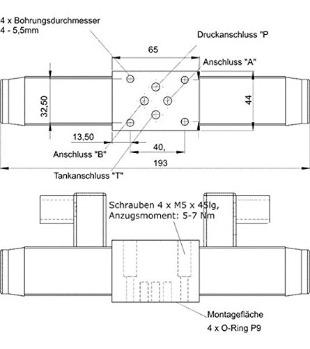 Valvola magnetica (valvola via), NG06, 3C2, A-B-P-T chiusa, dimensioni 12 V
