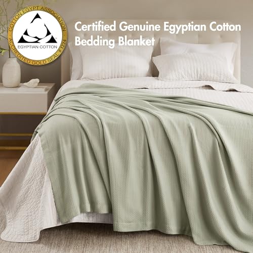 Image of Madison Park 100% Egyptian Cotton King Bed Blanket for Summer Sage Green | Cozy Soft Breathable Durable, Waffle Weave Woven Casual, Lightweight Knit All Season Throw for Bed Couch or Sofa, OEKO TEX