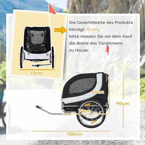 Pawhut Hundeanhänger Fahrradanhänger Hundetransporter Hunde Fahrrad Anhänger Weiß+Schwarz 130 x 73 x 90 cm