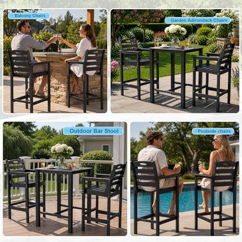 Image of Domi Barstools, Tall Adirondack Chairs Set of 2, Bar Height Outdoor Chairs | HDPE, Oversize, All-Weather, Grey