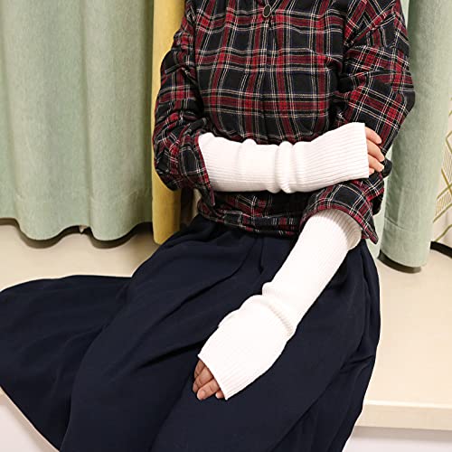 Arm Warmers Women, Facecozy Knit Warm Cashmere Blend Long Fingerless Gloves For Women Cold Weather Mittens With Thumb Hole (White, 19.6"/50Cm) #TOP7