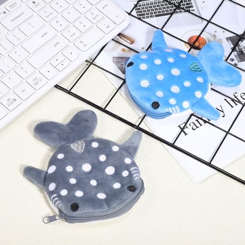 2 Pcs Cute Shark Coin Purse Plush Wallet for Boys Multi Functional Soft Pouch for Coins Keys Change and Items Lightweight Portable Design3