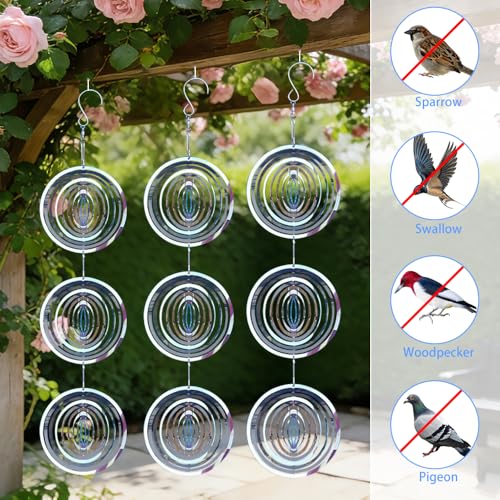 3 Stück Reflektierende Taubenabwehr, 3D Windspiel aus Edelstahl zur Vogelabwehr, Windspiel Metall Hängend, Windspiele für Den Garten, für Balkon, Garten,Teich, Vogelschreckscheiben Effektive Tauben