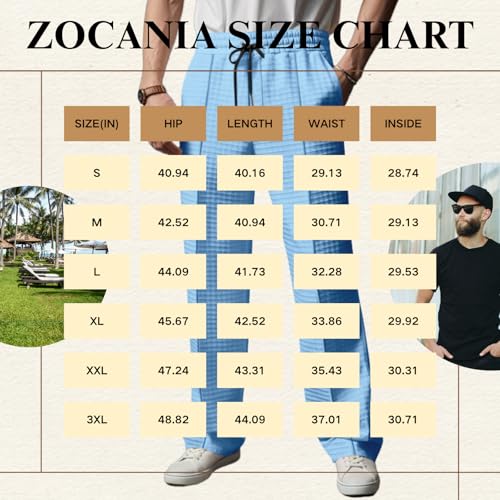 ZOCANIA Mens Casual Pants Elastic Waist Drawstring Waffle Pants Summer Fall Straight Leg Trousers with Pockets2