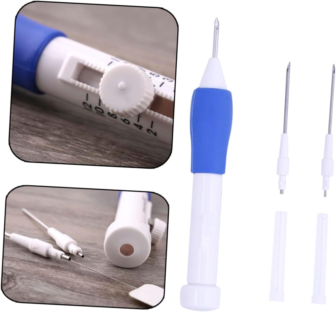 KALLORY 2pcs DIY Embroidery Pen Kit Knit Punch Embroidery Tools Iron Needles Threader Abs Handle Easy to Use for Sewing