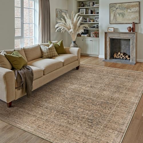 PureCozy 6x9 Area Rug Brown Machine Washable Living Room Bedroom
