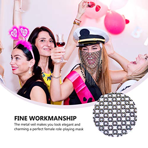Amosfun Capa de Rosto de Dança Do Ventre Brilhante Ab Strass Cadeia Boho Borla Cristal Metal Máscara