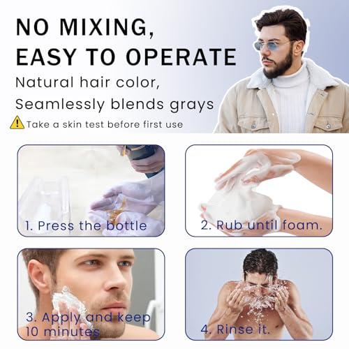 Mens Beard Dye Shampoo For Men 3 in 1, Black Beard Color 10 Minutes 100% Gray Hair Coverage, Simple Up To 6 Weeks, Men's Mustache Hair Dye, 200ml - Image 4