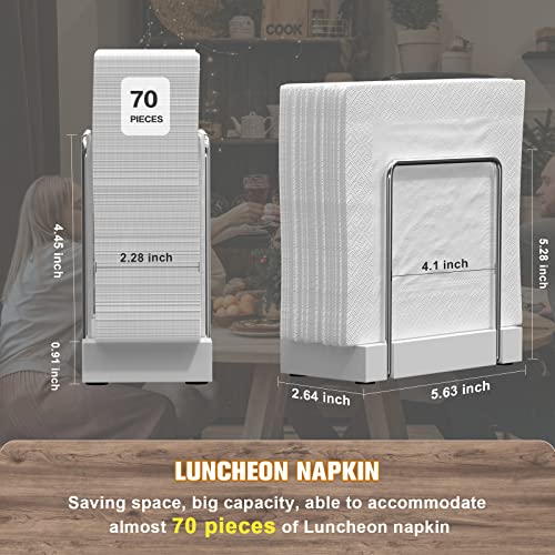 Napkin Holder for Table, Bamboo Iron Standing Napkin Dispenser for Kitchen Dining Table Farmhouse Cocktail Picnic Rustic Wood Holders for Mail Bills Suitable for All Dining Room Decors Silvery & White - Thumbnail 7