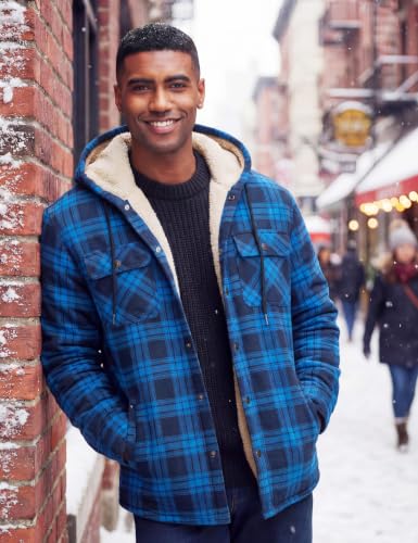Image of MAGNIVIT Men's Flannel Jacket Plaid Fleece Button Hoodie Jackets Shirt | pure cutton,5 pocket,adjustable drawstring hood,casual,work,outdoor
