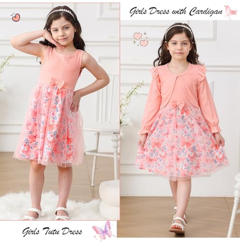 UNICOMIDEA Toddler Girls Sleeveless Dresses and Long Sleeve Knit Cardigan Set 2 Piece 2-6T3