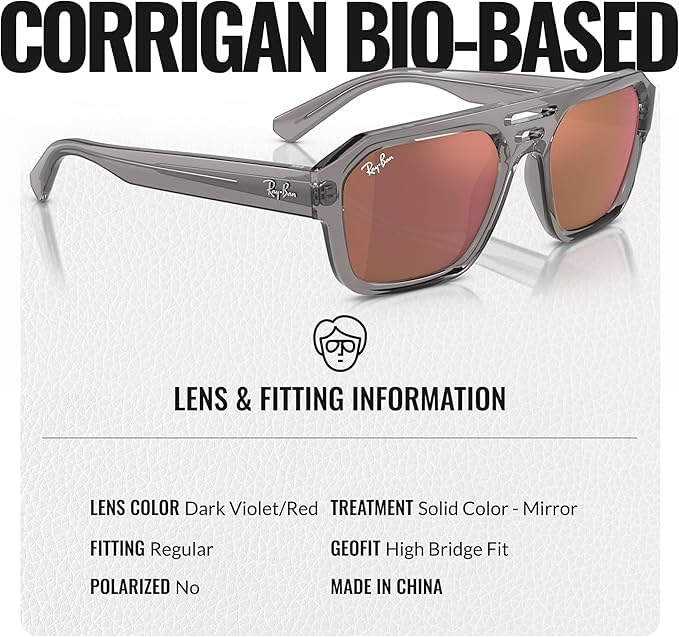Image of Ray-Ban RB4397 CORRIGAN BIO-BASED Square-Round Shaped Sunglasses for Men & Women with Official RAYBAN Eyewear Kit