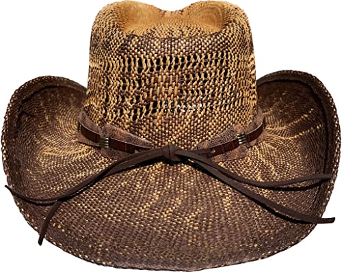 Enimay Western Outback Cowboy Hat Men's Women's Style Straw Felt Bull Brown One Size #TOP2