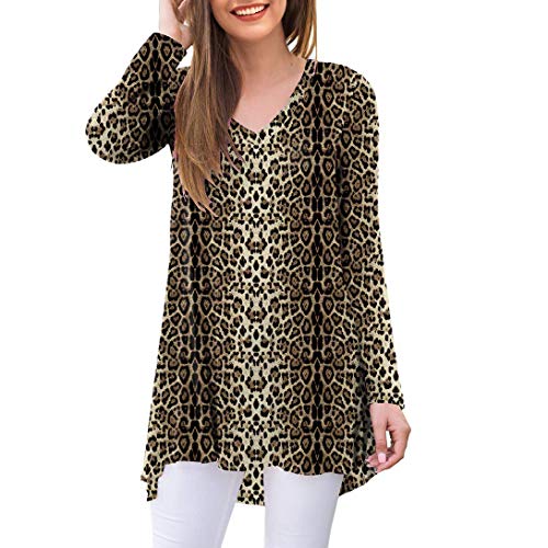 Awuliffan Women's Fall Long Sleeve V-Neck T-Shirt Tunic Tops Blouse Shirts (Leopard Print Brown,Large) #TOP8