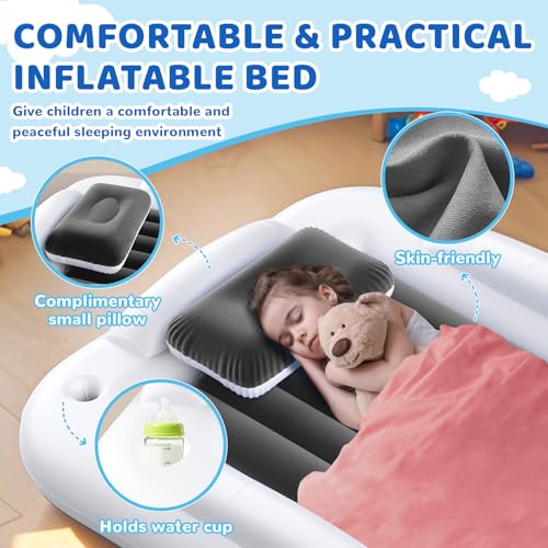 Deeteck Inflatable Toddler Travel Bed - 60 Inches Portable Toddler Bed for Travel with Safety Sides - Cozy Kids Air Mattress Set with High-Speed Pump & Carry Case - Lightweight & Easy to Inflate -Grey by Deeteck - Image 5