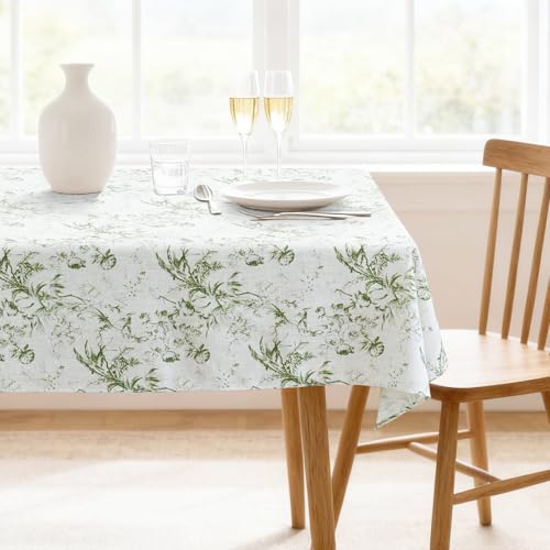 H.VERSAILTEX Linen Table Cloths Floral Printed Tablecloth Spill-Proof Waterproof Table Cover for Dining Buffet Feature Soft and Thick Fabric Wrinkle Free, 60 x 104 Inch, Vintage Botanical - Green by H.VERSAILTEX - Used condition - US$21.44