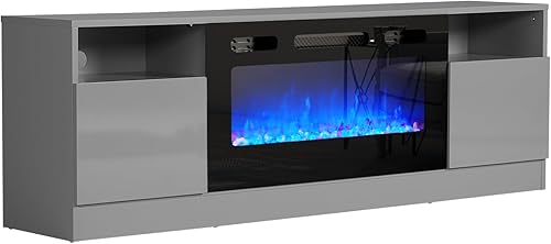 Miniatura 15 de Amerlife Soporte de TV con chimenea eléctrica de 36 pulgadas, centro de entretenimiento con luz LED, soporte de entretenimiento con textura de Negro