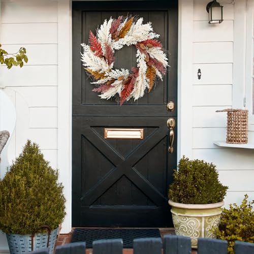 Flowage FW-01 Fall Wreaths For Front Door, 24 Inch Artificial Outdoor Fall Wreath, Indoor Farmhouse Pampas Grass Fern Wreath thumb #4