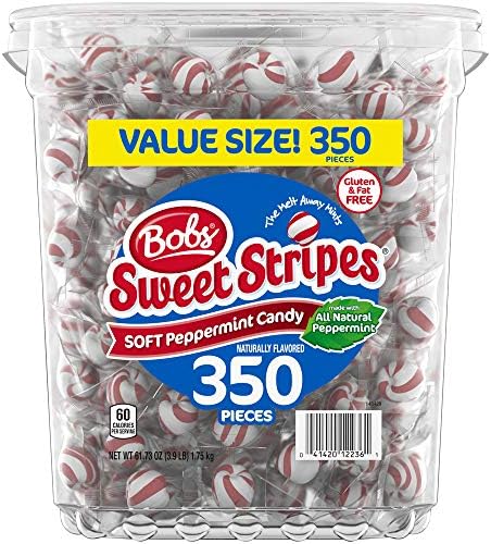 Bob's Sweet Stripes Soft Peppermint Candy, Summer Candy, 350 Individually-Wrapped Pieces ,3.9 Pound Tub