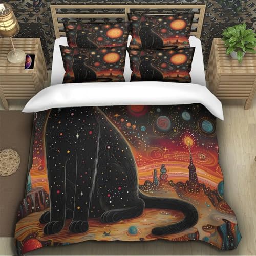 Housse de couette chat cosmique hypoallergique avec zip 140x200