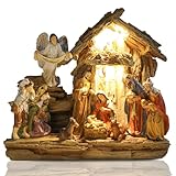 Bshine Christmas Manger Nativity Sets & Figure, 10.6x13.6 Nativity Scene Holy Family Angel and Baby Jesus, Christmas Indoor Decor Home Desktop Decor for Window Collectible Ornaments