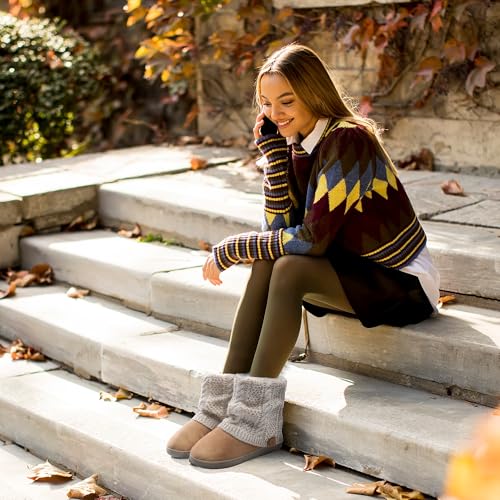 shoeslocker Women's Boots Slippers Fuzzy Memory Foam with Indoor Outdoor Rubber Sole Boots House Shoes Boots House Shoes2