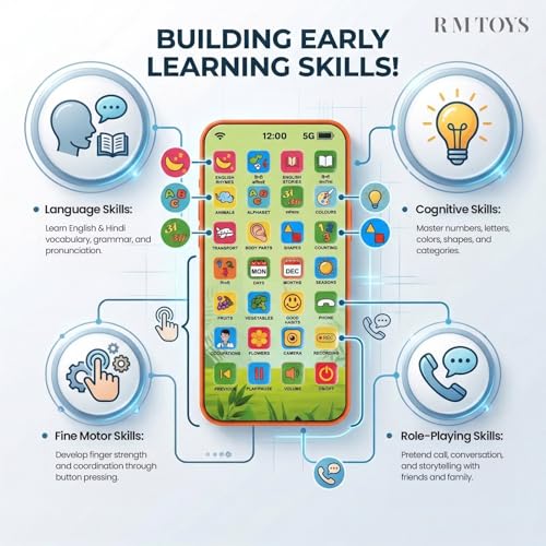 Image of Kids Educational Smart Phone Toy - Educational Phone for Kids 5-7, Interactive Educational Toy Phone for Children, Educational Toy Phones with Light Up Buttons, Letters & Numbers Learning Cell Phone