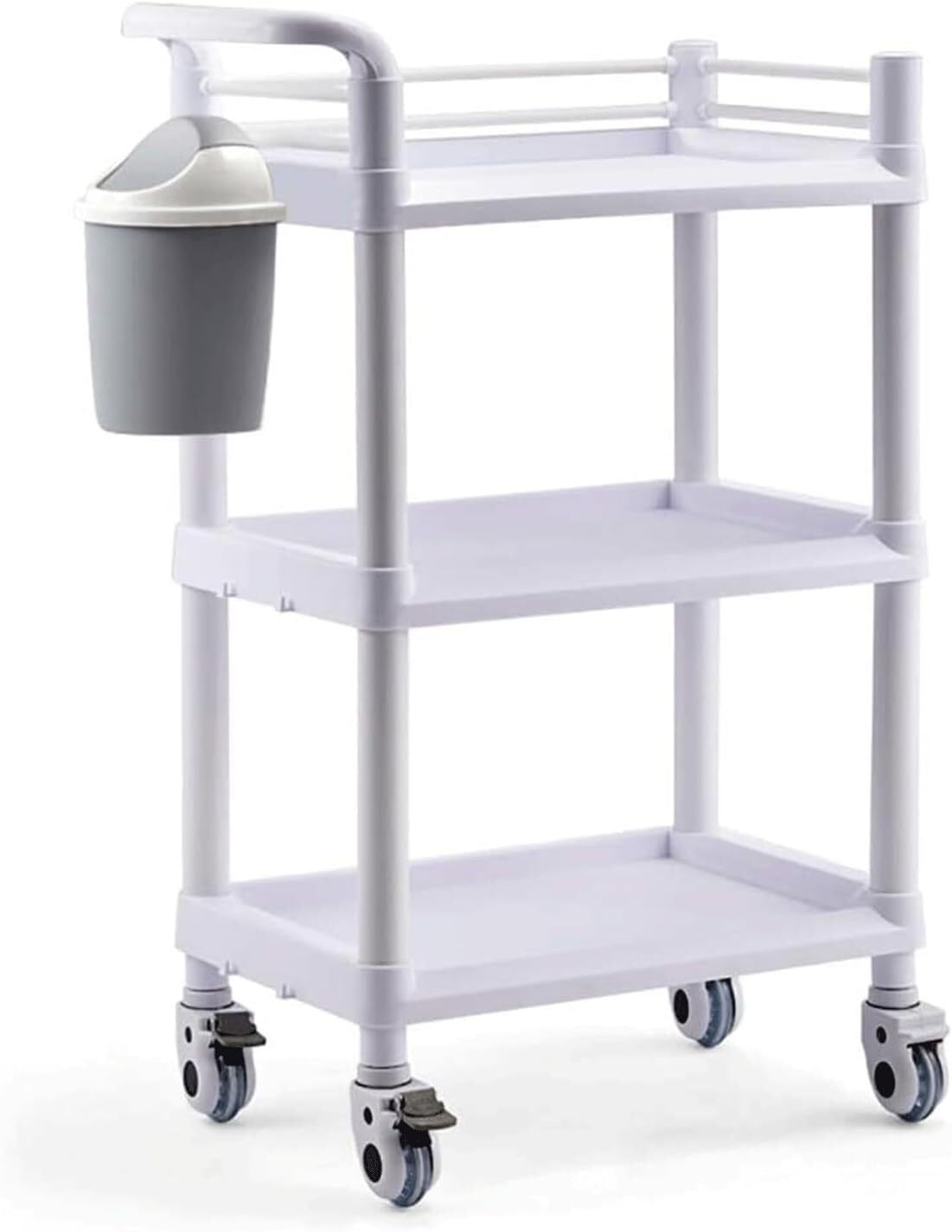 SSDDLZEQ Mobile Salon Station, Salon Rolling Cart Metal Salon Cart Three-Layer Salon Trolley With Bucket And Casters Storage Utility Cart Trolley Cart(Grey,Triple bucket)